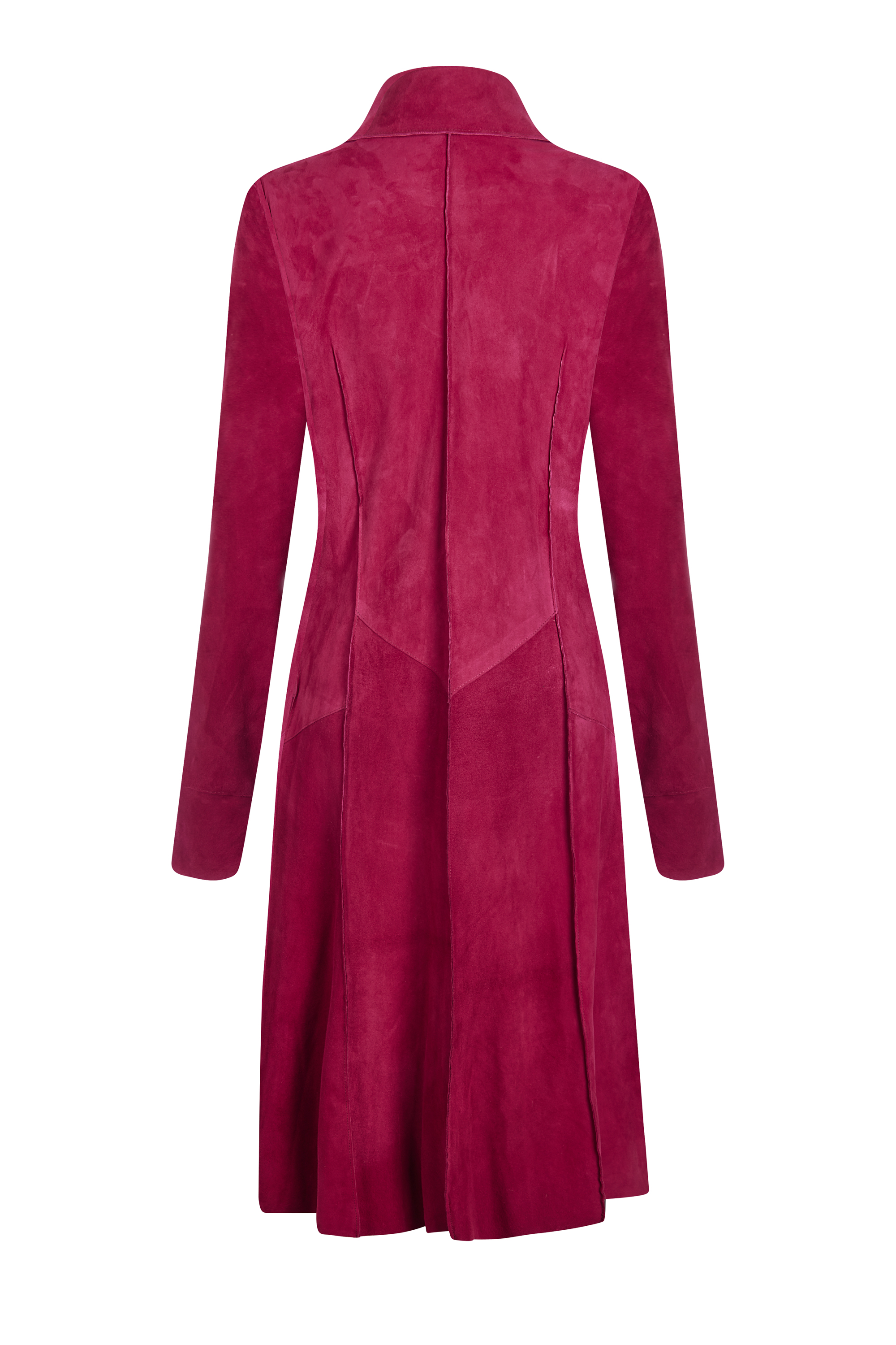 Florence Cardigan Suede Coat in Berry - Back