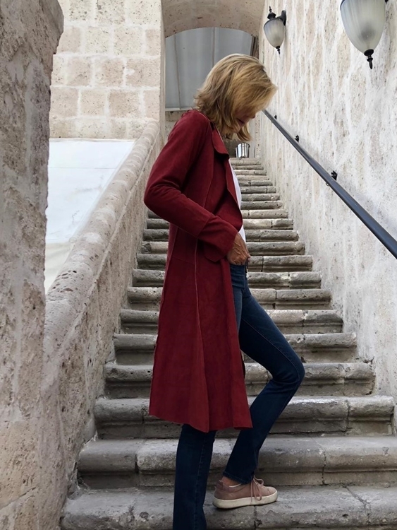 Florence Cardigan Suede Coat in Burgundy